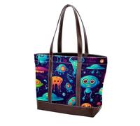 Carino Verde Alien-56 Moda Lavato Durevole Borsa In Pelle Per Le Donne Top Handle Borse A Tracolla Con Tasche Cerniera, Multicolore 08, 33.8x12x31cm/13.3x4.7x12.2 in