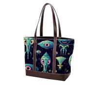 Carino Verde Alien-56 Moda Lavato Durevole Borsa In Pelle Per Le Donne Top Handle Borse A Tracolla Con Tasche Cerniera, Multicolore 01, 33.8x12x31cm/13.3x4.7x12.2 in