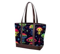 Carino Verde Alien-56 Moda Lavato Durevole Borsa In Pelle Per Le Donne Top Handle Borse A Tracolla Con Tasche Cerniera, Multicolore 06, 33.8x12x31cm/13.3x4.7x12.2 in