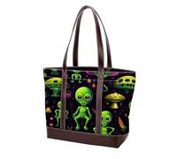 Carino Verde Alien-56 Moda Lavato Durevole Borsa In Pelle Per Le Donne Top Handle Borse A Tracolla Con Tasche Cerniera, Multicolore 09, 33.8x12x31cm/13.3x4.7x12.2 in