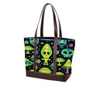 Carino Verde Alien-56 Moda Lavato Durevole Borsa In Pelle Per Le Donne Top Handle Borse A Tracolla Con Tasche Cerniera, Multicolore 03, 33.8x12x31cm/13.3x4.7x12.2 in