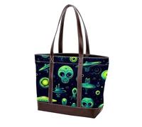 Carino Verde Alien-56 Moda Lavato Durevole Borsa In Pelle Per Le Donne Top Handle Borse A Tracolla Con Tasche Cerniera, Multicolore 04, 33.8x12x31cm/13.3x4.7x12.2 in