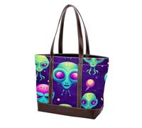 Carino Verde Alien-67 Tote Bags Durevole Pelle Tela Borse e Borse per Le Donne Top Handle Satchel Hobo Bags, Multicolore 03, 33.8x12x31cm/13.3x4.7x12.2 in