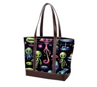 Carino Verde Alien-67 Tote Bags Durevole Pelle Tela Borse e Borse per Le Donne Top Handle Satchel Hobo Bags, Multicolore 09, 33.8x12x31cm/13.3x4.7x12.2 in