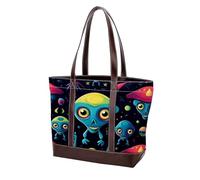 Carino Verde Alien-89 Moda Lavato Durevole Borsa In Pelle Per Le Donne Top Handle Borse A Tracolla Con Tasche Cerniera, Multicolore 03, 33.8x12x31cm/13.3x4.7x12.2 in