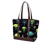 Carino Verde Alien-89 Moda Lavato Durevole Borsa In Pelle Per Le Donne Top Handle Borse A Tracolla Con Tasche Cerniera, Multicolore 04, 33.8x12x31cm/13.3x4.7x12.2 in