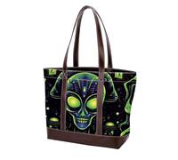 Carino Verde Alien-89 Moda Lavato Durevole Borsa In Pelle Per Le Donne Top Handle Borse A Tracolla Con Tasche Cerniera, Multicolore 01, 33.8x12x31cm/13.3x4.7x12.2 in