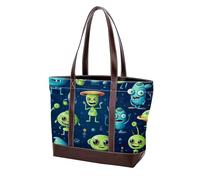 Carino Verde Alien-89 Moda Lavato Durevole Borsa In Pelle Per Le Donne Top Handle Borse A Tracolla Con Tasche Cerniera, Multicolore 02, 33.8x12x31cm/13.3x4.7x12.2 in