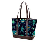 Carino Verde Alien-89 Moda Lavato Durevole Borsa In Pelle Per Le Donne Top Handle Borse A Tracolla Con Tasche Cerniera, Multicolore 07, 33.8x12x31cm/13.3x4.7x12.2 in