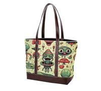 Carino Verde Alien-89 Moda Lavato Durevole Borsa In Pelle Per Le Donne Top Handle Borse A Tracolla Con Tasche Cerniera, Multicolore 05, 33.8x12x31cm/13.3x4.7x12.2 in