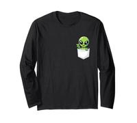 Carino Verde Alieno in Tasca Segno della Pace Kawaii Divertente Cartone Animato Maglia a Manica