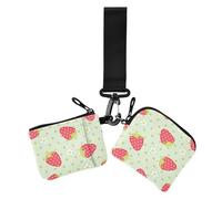 Carino verde cartone animato fragole pois donna cambiamento portafoglio porta carte mini moda portafoglio portafoglio portachiavi con cerniera tasca portamonete per le donne 2 confezioni