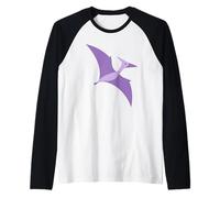 Carino Viola Volare Pterodattilo Dino Cartoon Arte Preistorica Maglia con Maniche Raglan