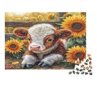 Carino vitello girasole Puzzles 1000 Pezzi In cartone Spesso, Un Puzzles Per Enigma Per Il Relax Mentale, Ideale Per Partita Puzzle Game, Puzzle 70x50cm/1000pcs