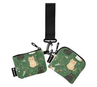 Carino Vivacious Cat verde da donna portamonete porta carte d'identità mini moda porta carte d'identità con tasca con cerniera per donne uomini confezione da 2, Simpatico gatto verde vivacious, 1 size