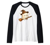 Carino Volante Marshmallow Strega Kawaii Halloween Maglia con Maniche Raglan