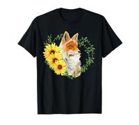 Carino Volpe con Girasole Corona Animali della Foresta Volpi Primaverili Maglietta