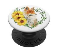 Carino volpe con girasole corona animali della foresta volpi primaverili PopSockets PopGrip Adesivo