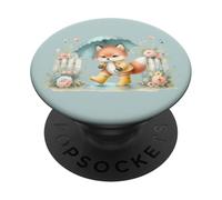 Carino, volpe, in, impermeabile, con, ombrello, su, piovoso, pomeriggio PopSockets PopGrip Adesivo