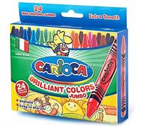 CARIOCA Pastelli Maxi Wax, Pastelli a Cera Lavabili con Punta Grossa per Bambini, Morbidi e Scorrevoli, Colori Assortiti e Brillanti, Facili da Temperare, 24 Pezzi