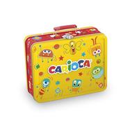 CARIOCA Colori + Libro da colorare - Barattolo di latta (giallo) con 100 pennarelli CARIOCA Joy con punta fine, 2,8 mm, inchiostro super lavabile + 1 libro da colorare - Set di colori, Made in Italy