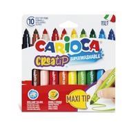 Carioca Creatip Maxi - Confezione da 10 Pennarelli, Super Lavabili a Punta Maxi Conica. Colori Assortiti e Brillanti, Ideali per Disegnare e Colorare