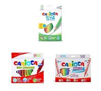 CARIOCA Kit Scuola Colori Bambini - 18 Matite Colorate in Resina, 24 Pastelli a Cera Maxi, 24 Pennarelli Doppia Punta - Set Disegno e Creatività