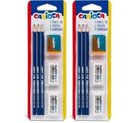 CARIOCA Matite Grafite HB con Temperino e 2 Gomme, Set di Matite Esagonali con 2 Gomme e un Temperino Inclusi, Matite Resistenti, Colore Nero, 3 Pezzi (Confezione da 2)