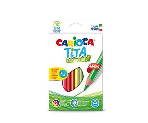 Carioca Maxi TITA, Matite Colorate, Set di Matite Maxi in Resina Triangolari, Pastelli per Bambini e Adulti, Ideali per Disegnare e Colorare, Scrittura Morbida, Colori Assortiti, 12 Pezzi