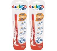 CARIOCA Oops Penna Nera, Penna Cancellabile Ricaricabile per Scuola e Ufficio con Cappuccio, Doppia Gomma e Impugnatura Ergonomica, Colore Rosso, 1 Pezzo (Confezione da 2)