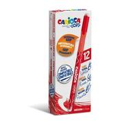 Carioca Oops Penne Cancellabili Rosse x12 - Punta Media 0,7 mm, Ricaricabili, Doppia Gomma Integrata, Impugnatura Ergonomica, Penne per Scuola e Ufficio
