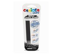Carioca Oops Ricariche Penna Cancellabile Nero, Refill Compatibili con Penne Termosensibili, Inchiostro Cancellabile, Punta Fine, Set 3 Pezzi per Scuola e Ufficio