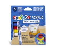 Carioca Paint Marker Acrilici - Set da 5 Pennarelli con Punta a Pennello, a Base Acqua ad Alta Coprenza, Resistenti al Sole e all’Acqua, Marcatori Adatti a Legno, Vetro, Metallo, Ceramica e Cartone