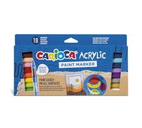 Carioca Paint Marker Acrilici - Set da 18 Pennarelli con Punta a Pennello, a Base Acqua ad Alta Coprenza, Resistenti al Sole e all’Acqua, Marcatori Adatti a Legno, Vetro, Metallo, Ceramica e Cartone