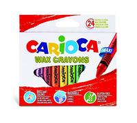 CARIOCA Pastelli Maxi Wax, Pastelli a Cera Lavabili con Punta Grossa per Bambini, Morbidi e Scorrevoli, Colori Assortiti e Brillanti, Facili da Temperare, 24 Pezzi