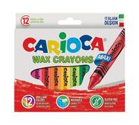 CARIOCA Pastelli Maxi Wax, Pastelli a Cera Lavabili con Punta Grossa per Bambini, Morbidi e Scorrevoli, Colori Assortiti e Brillanti, Facili da Temperare, 12 Pezzi