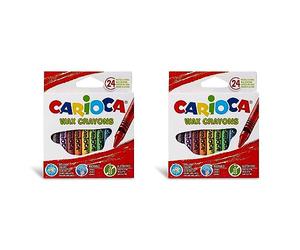 Carioca Pastelli Wax, Pastelli a Cera Lavabili con Punta Normale per Bambini, Morbidi e Scorrevoli, Colori Assortiti e Brillanti, Facili da Temperare, 24 Pezzi (Confezione da 2)
