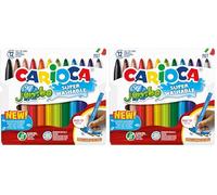 CARIOCA Pennarelli Jumbo Paperboard Wallet, Pennarelli Colorati per Bambini con Punta Maxi, Ideali per Disegnare e Colorare, Super Lavabili, Colori Assortiti, 12 Pezzi (Confezione da 2)