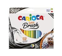 CARIOCA Pennarelli Super Brush, Pennarelli Colorati con Punta a Pennello, Punta Morbida e Flessibile, Ideali per Disegni Calligrafici, Lavabili, Colori Assortiti e Super Brillanti, 20 Pezzi