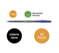 CARIOCA Penne a Sfera in Plastica Riciclata e Punta in Acciaio Inox, Colore Nero, 50 Pezzi