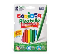 CARIOCA Plastello, Pastelli a Cera Lavabili per Bambini, Resistenti, Colori Assortiti e Brillanti, Facili da Temperare, 12 Pezzi