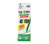 CARIOCA Plastello, Pastelli a Cera Lavabili per Bambini, Resistenti, Colori Assortiti e Brillanti, Facili da Temperare, 6 Pezzi