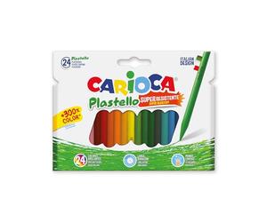 CARIOCA Plastello, Pastelli a Cera Lavabili per Bambini, Resistenti, Colori Assortiti e Brillanti, Facili da Temperare, 24 Pezzi