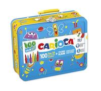 CARIOCA Set Creativo 100 Pennarelli Punta Fine Lavabili con Album da Colorare A4 e Astuccio Metallo Blu, per Bambini e Regalo