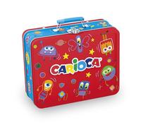 CARIOCA Set Creativo 100 Pennarelli Punta Fine Lavabili con Album da Colorare A4 e Astuccio Metallo Rosso, per Bambini e Regalo