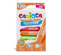 CARIOCA Temperello Neon, Tempere Lavabili per Bambini, Tempere in Stick per Colorare su Carta, Cartoncino, Legno e Cartone, Colori Assortiti e Brillanti, Senza Solventi, 6 Pezzi