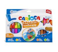 CARIOCA Temperello, Tempere Lavabili per Bambini in Stick per Colorare su Carta, Cartoncino, Legno e Cartone, Colori Assortiti e Brillanti, Senza Solventi, Classic, Neon e Metallic, 24 Pezzi