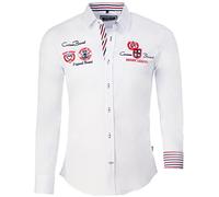 CARISMA Camicia casual da uomo a maniche lunghe con ricamo e polsini a contrasto, abbottonatura casual, tempo libero, 8004, bianco, XL