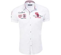 Carisma Camicia da Uomo a Maniche Corte in 97% Cotone Con Ricamo - per il Tempo Libero ed Estate, Bianco, S