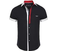Carisma, Camicia da uomo a maniche corte, stile casual / business, camicia a contrasto, vestibilità slim con colletto all'italiana 9007, Nero , L